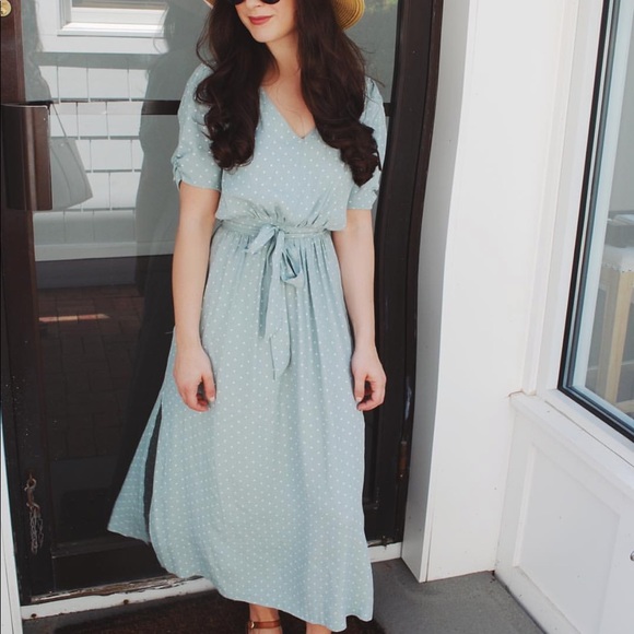 mint green polka dot dress